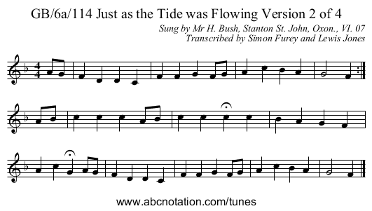 GB/6a/114 Just as the Tide was Flowing Version 2 of 4 - staff notation