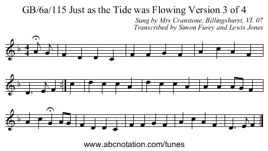 GB/6a/115 Just as the Tide was Flowing Version 3 of 4 - staff notation
