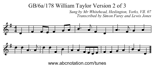 GB/6a/178 William Taylor Version 2 of 3 - staff notation