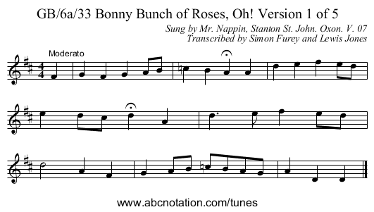 GB/6a/33 Bonny Bunch of Roses, Oh! Version 1 of 5 - staff notation