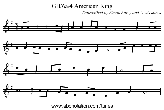 GB/6a/4 American King - staff notation