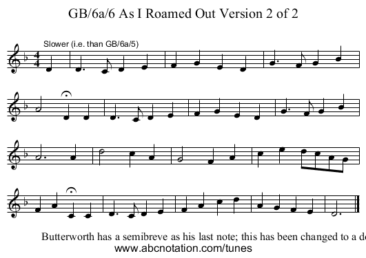 GB/6a/6 As I Roamed Out Version 2 of 2 - staff notation