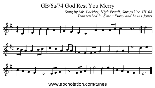 GB/6a/74 God Rest You Merry - staff notation
