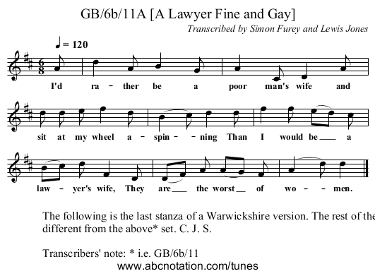 GB/6b/11A [A Lawyer Fine and Gay] - staff notation