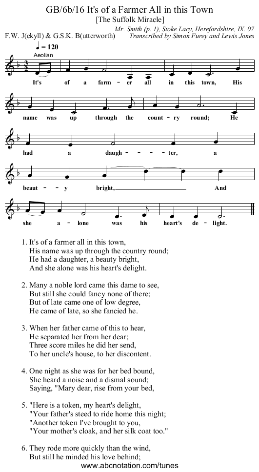GB/6b/16 It's of a Farmer All in this Town - staff notation