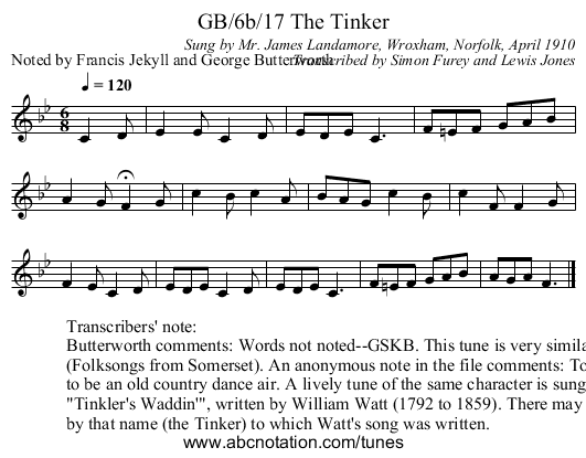 GB/6b/17 The Tinker - staff notation