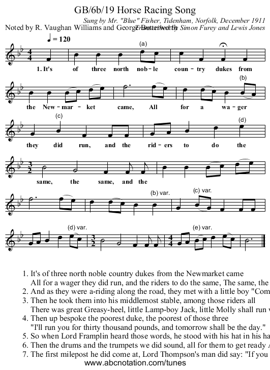 GB/6b/19 Horse Racing Song - staff notation