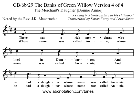 GB/6b/29 The Banks of Green Willow Version 4 of 4 - staff notation