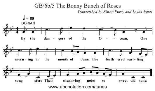 GB/6b/5 The Bonny Bunch of Roses - staff notation