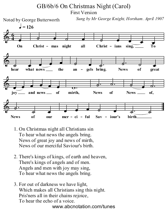 GB/6b/6 On Christmas Night (Carol) - staff notation