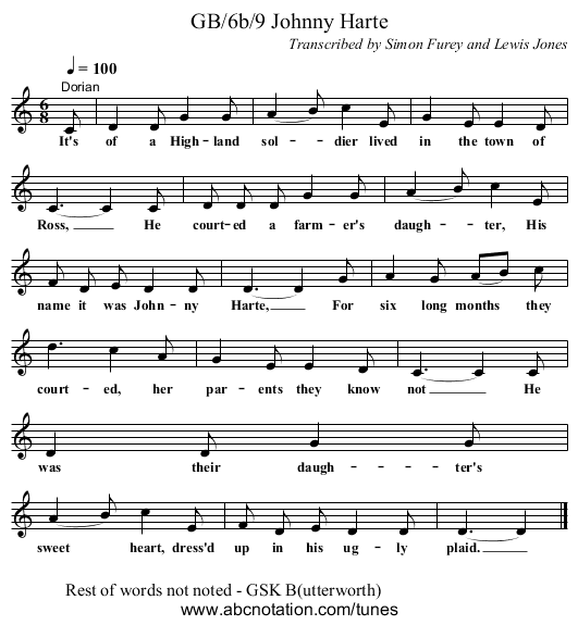 GB/6b/9 Johnny Harte - staff notation