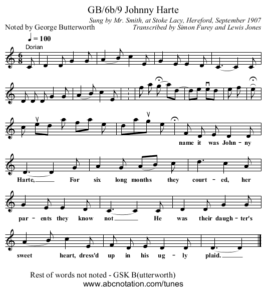 GB/6b/9 Johnny Harte - staff notation