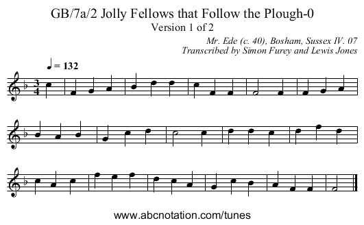 GB/7a/2 Jolly Fellows that Follow the Plough-0 - staff notation