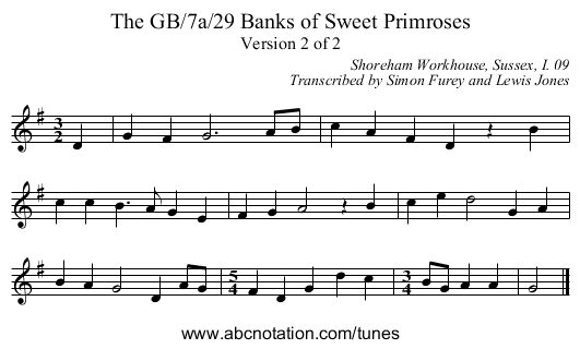 GB/7a/29 Banks of Sweet Primroses, The - staff notation