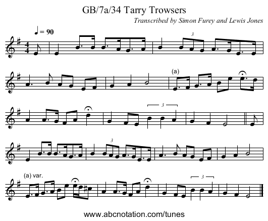 GB/7a/34 Tarry Trowsers - staff notation