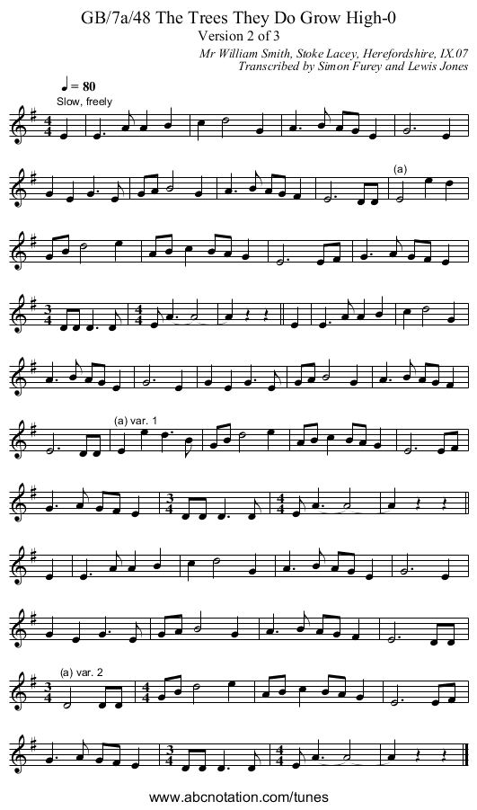 GB/7a/48 The Trees They Do Grow High-0 - staff notation