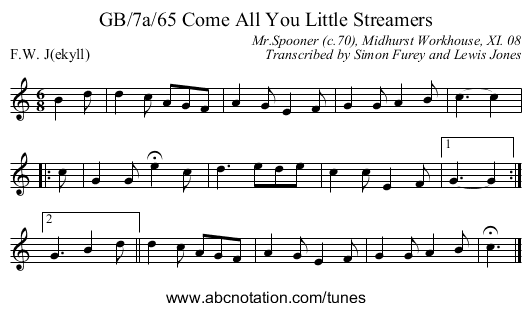 GB/7a/65 Come All You Little Streamers - staff notation