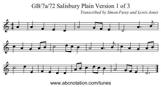 GB/7a/72 Salisbury Plain Version 1 of 3 - staff notation