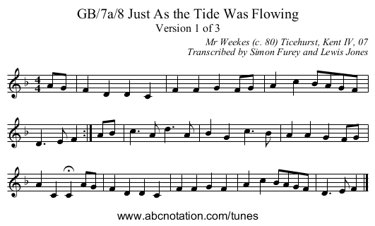 GB/7a/8 Just As the Tide Was Flowing - staff notation