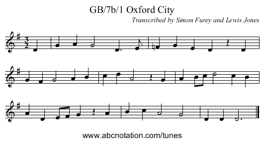GB/7b/1 Oxford City - staff notation