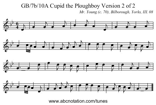 GB/7b/10A Cupid the Ploughboy Version 2 of 2 - staff notation