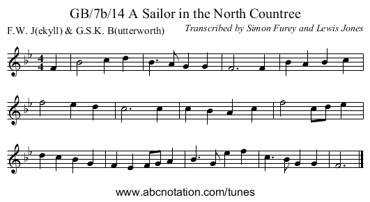 GB/7b/14 A Sailor in the North Countree - staff notation
