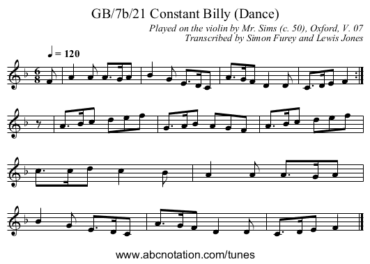 GB/7b/21 Constant Billy (Dance) - staff notation
