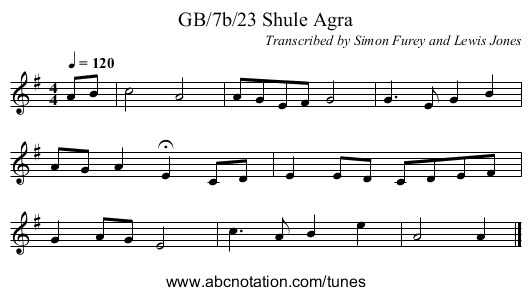 GB/7b/23 Shule Agra - staff notation