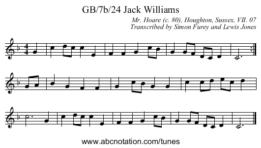 GB/7b/24 Jack Williams - staff notation