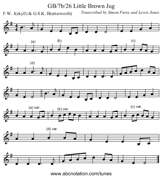 GB/7b/26 Little Brown Jug - staff notation