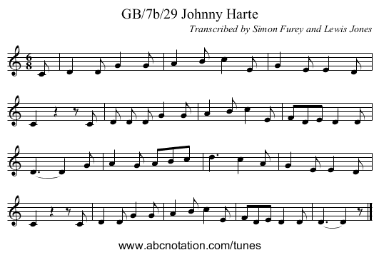 GB/7b/29 Johnny Harte - staff notation