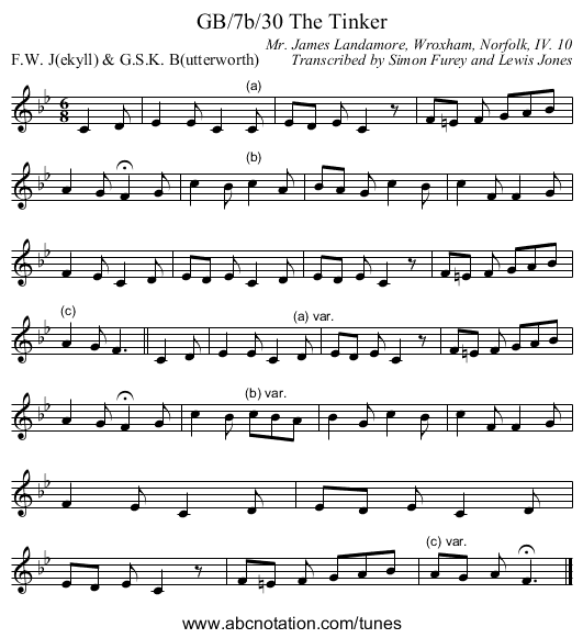 GB/7b/30 The Tinker - staff notation