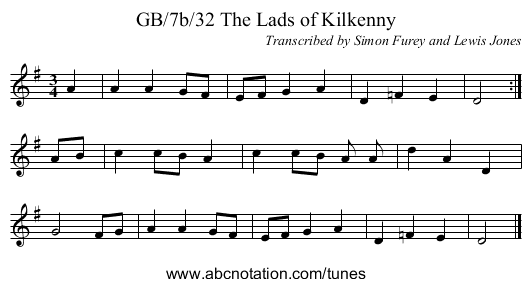 GB/7b/32 The Lads of Kilkenny - staff notation