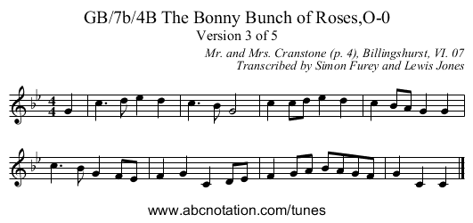 GB/7b/4B The Bonny Bunch of Roses,O-0 - staff notation