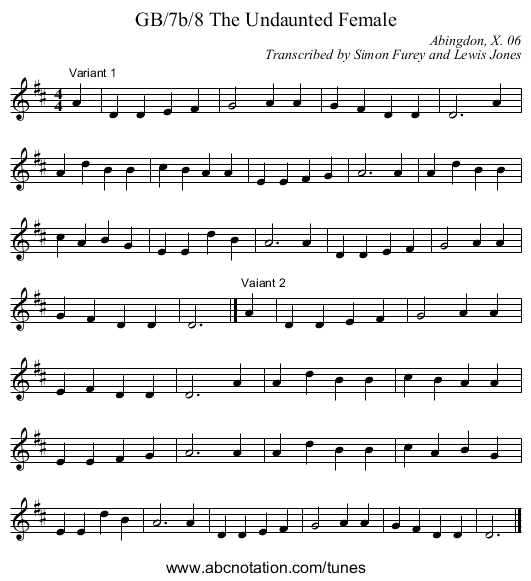 GB/7b/8 The Undaunted Female - staff notation