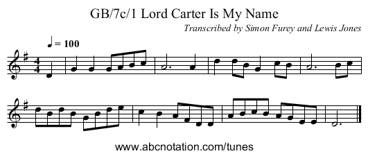 GB/7c/1 Lord Carter Is My Name - staff notation