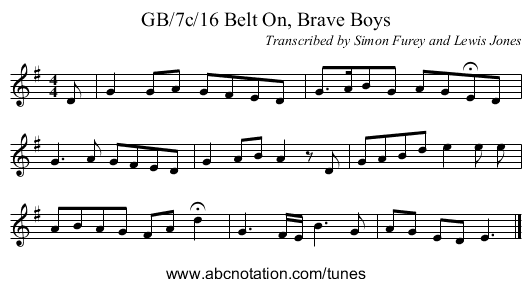 GB/7c/16 Belt On, Brave Boys - staff notation