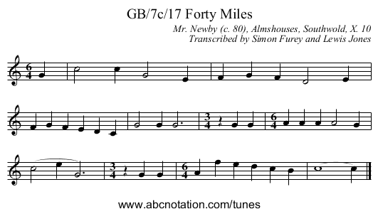 GB/7c/17 Forty Miles - staff notation