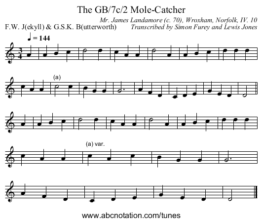 GB/7c/2 Mole-Catcher, The - staff notation