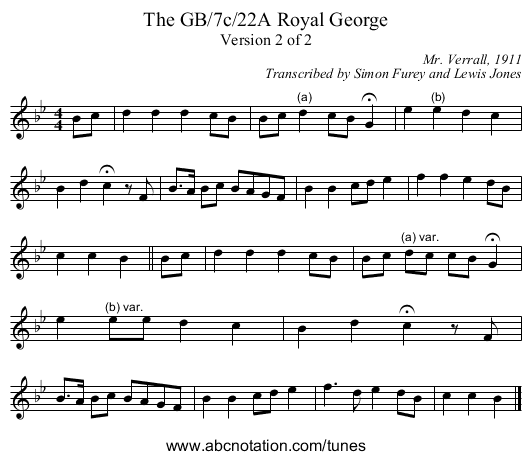 GB/7c/22A Royal George, The - staff notation