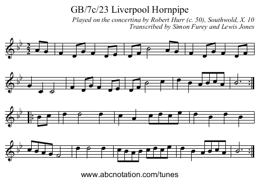 GB/7c/23 Liverpool Hornpipe - staff notation
