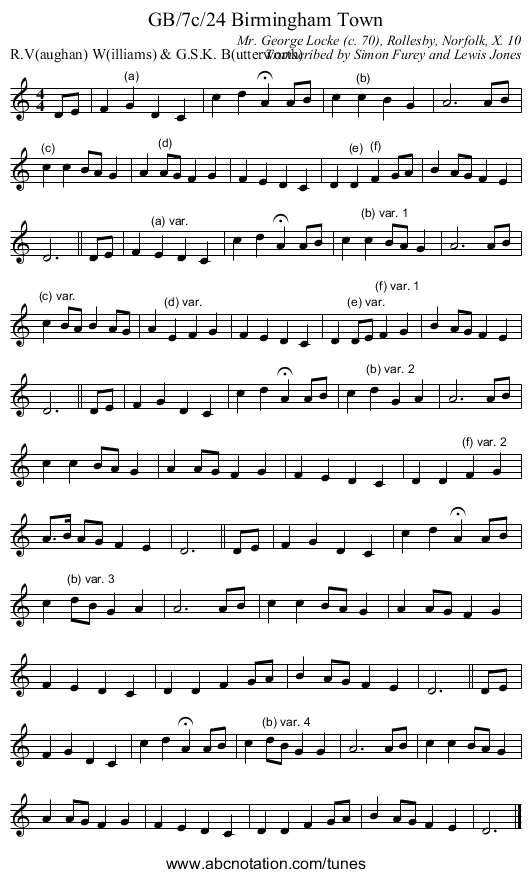 GB/7c/24 Birmingham Town - staff notation