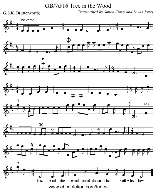 GB/7d/16 Tree in the Wood - staff notation