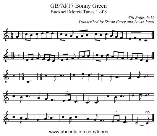 GB/7d/17 Bonny Green - staff notation