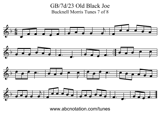 GB/7d/23 Old Black Joe - staff notation