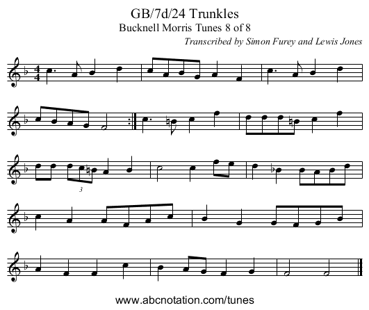GB/7d/24 Trunkles - staff notation