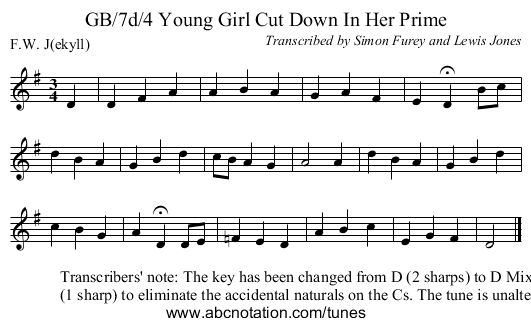 GB/7d/4 Young Girl Cut Down In Her Prime - staff notation