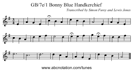 GB/7e/1 Bonny Blue Handkerchief - staff notation