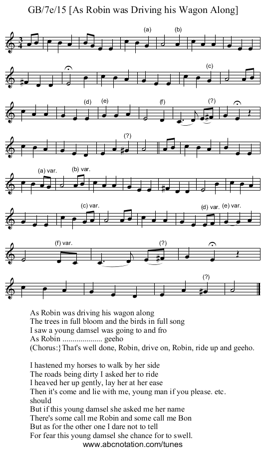 GB/7e/15 [As Robin was Driving his Wagon Along] - staff notation