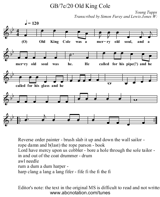 GB/7e/20 Old King Cole - staff notation